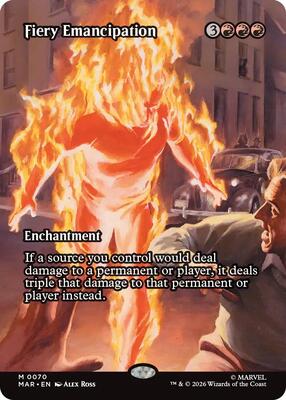 Magic: The Gathering,Marvel Universe Eternal-Legal,Fiery Emancipation (Borderless) - 70,Normal,Mythic,Lightly Played
