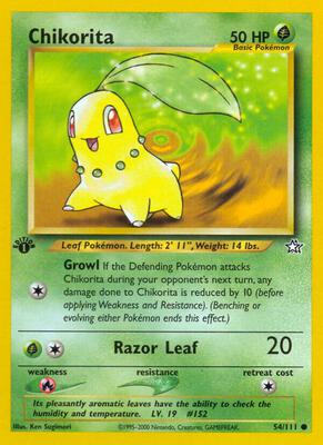 Pokemon,Neo Genesis,Chikorita (54) - 054/111,1st Edition,Common,Moderately Played