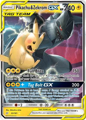 Pokemon,SM - Team Up,Pikachu & Zekrom GX - 33/181,Holofoil,Ultra Rare,Lightly Played