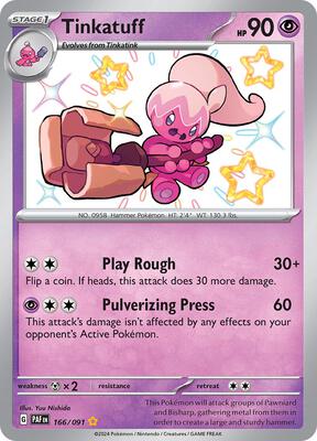 Pokemon,SV: Paldean Fates,Tinkatuff - 166/091,Holofoil,Shiny Rare,Near Mint