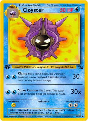 Pokemon,Fossil,Cloyster - 32/62,1st Edition,Uncommon,Moderately Played