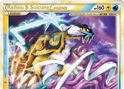 Pokemon,Unleashed,Raikou & Suicune Legend (Top) - 92/95,Holofoil,Ultra Rare,Moderately Played