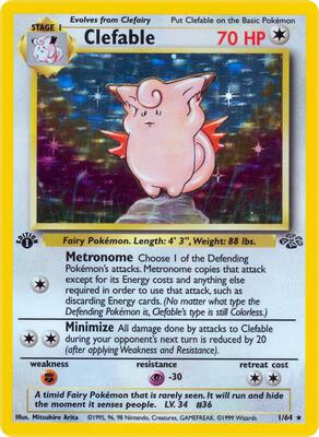 Pokemon,Jungle,Clefable (1) - 01/64,Unlimited Holofoil,Holo Rare,Damaged