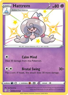 Pokemon,Shining Fates: Shiny Vault,Hattrem - SV055/SV122,Holofoil,Shiny Holo Rare,Near Mint