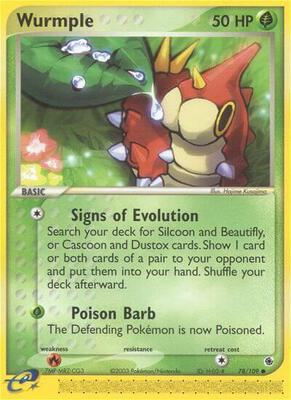 Pokemon,EX Ruby and Sapphire,Wurmple - 78/109,Reverse Holofoil,Common,Moderately Played