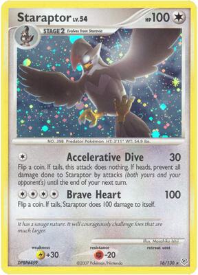 Pokemon,Diamond and Pearl,Staraptor - 16/130,Holofoil,Holo Rare,Moderately Played