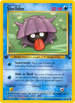 Pokemon,Fossil,Shellder - 54/62,1st Edition,Common,Lightly Played