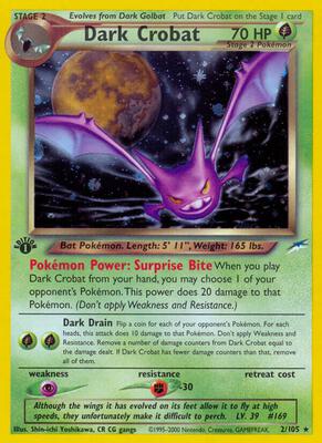 Pokemon,Neo Destiny,Dark Crobat - 002/105,Unlimited Holofoil,Holo Rare,Lightly Played