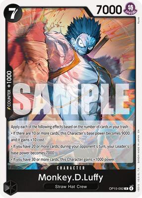 One Piece Card Game,Adventure on Kami's Island,Monkey.D.Luffy (OP15-092),Foil,Rare,Near Mint