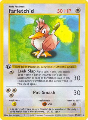Pokemon,Base Set (Shadowless),Farfetch'd - 027/102,Unlimited,Uncommon,Heavily Played