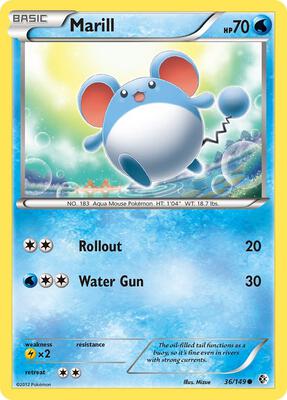 Pokemon,Boundaries Crossed,Marill - 36/149,Reverse Holofoil,Common,Damaged