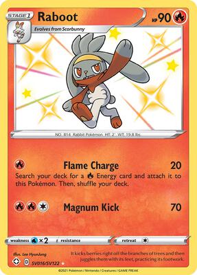 Pokemon,Shining Fates: Shiny Vault,Raboot - SV016/SV122,Holofoil,Shiny Holo Rare,Moderately Played