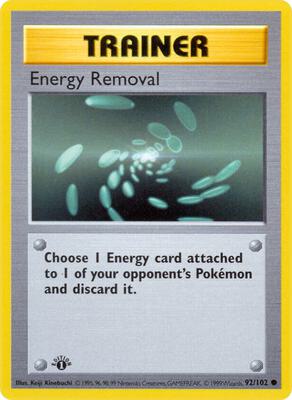 Pokemon,Base Set (Shadowless),Energy Removal - 092/102,1st Edition,Common,Moderately Played