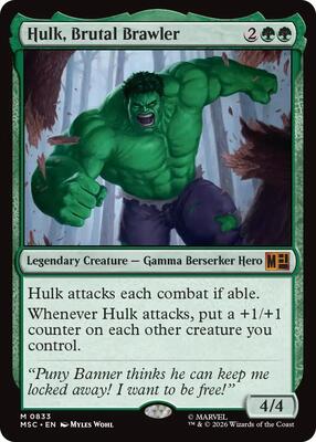 Magic: The Gathering,Commander: Marvel Super Heroes,Hulk, Brutal Brawler - 833,Foil,Mythic,Near Mint