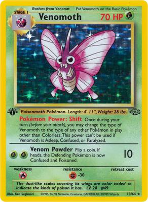 Pokemon,Jungle,Venomoth (13) - 13/64,1st Edition Holofoil,Holo Rare,Moderately Played
