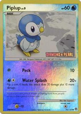 Pokemon,Burger King Promos,Piplup - 93/130 [Diamond and Pearl] - 093/100,Reverse Holofoil,Promo,Lightly Played