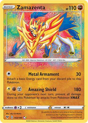 Pokemon,SWSH04: Vivid Voltage,Zamazenta - 102/185,Holofoil,Amazing Rare,Lightly Played