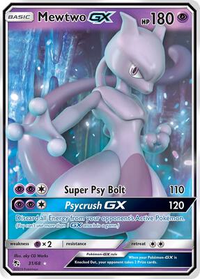 Pokemon,Hidden Fates,Mewtwo GX - 31/68,Holofoil,Ultra Rare,Lightly Played