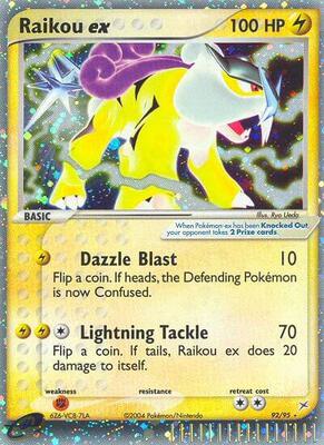 Pokemon,Team Magma vs Team Aqua,Raikou ex - 92/95,Holofoil,Ultra Rare,Heavily Played