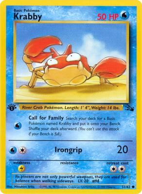Pokemon,Fossil,Krabby - 51/62,1st Edition,Common,Moderately Played