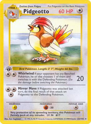 Pokemon,Base Set (Shadowless),Pidgeotto - 022/102,Unlimited,Rare,Heavily Played