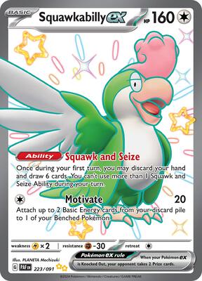 Pokemon,SV: Paldean Fates,Squawkabilly ex - 223/091,Holofoil,Shiny Ultra Rare,Lightly Played