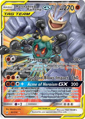 Pokemon,SM - Unbroken Bonds,Marshadow & Machamp GX - 82/214,Holofoil,Ultra Rare,Near Mint