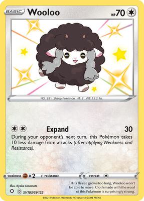 Pokemon,Shining Fates: Shiny Vault,Wooloo - SV103/SV122,Holofoil,Shiny Holo Rare,Near Mint