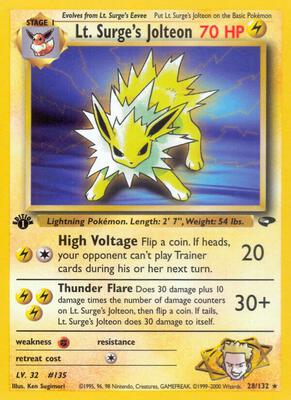 Pokemon,Gym Challenge,Lt. Surge's Jolteon - 028/132,Unlimited,Rare,Moderately Played