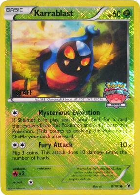Pokemon,League & Championship Cards,Karrablast - 8/101 (Championship Series) [Staff] - 008/101,Reverse Holofoil,Promo,Near Mint