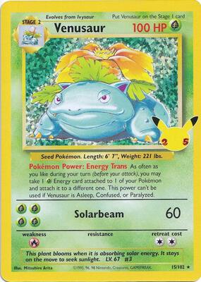 Pokemon,Celebrations: Classic Collection,Venusaur - 15/102,Holofoil,Classic Collection,Lightly Played