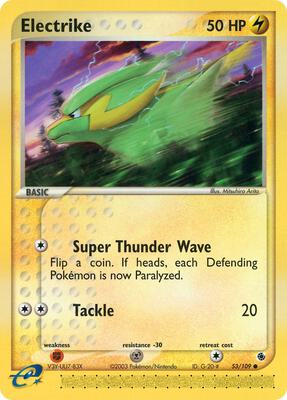 Pokemon,EX Ruby and Sapphire,Electrike - 53/109,Reverse Holofoil,Common,Lightly Played