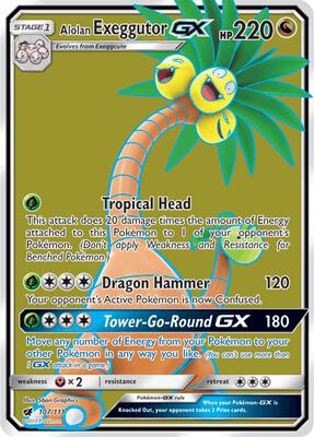 Pokemon,SM - Crimson Invasion,Alolan Exeggutor GX (Full Art) - 107/111,Holofoil,Ultra Rare,Heavily Played