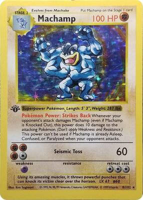 Pokemon,Deck Exclusives,Machamp - 8/102 (Base Set Shadowless) - 008/102,1st Edition Holofoil,Holo Rare,Lightly Played