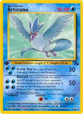 Pokemon,Fossil,Articuno (17) - 17/62,Unlimited,Rare,Moderately Played