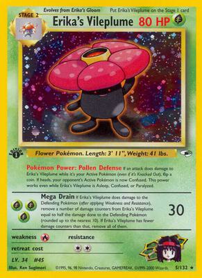 Pokemon,Gym Heroes,Erika's Vileplume - 005/132,Unlimited Holofoil,Holo Rare,Moderately Played