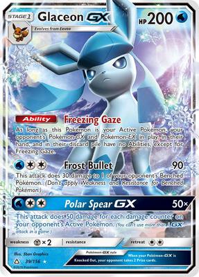 Pokemon,SM - Ultra Prism,Glaceon GX - 39/156,Holofoil,Ultra Rare,Moderately Played