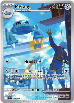 Pokemon,ME04: Chaos Rising,Metang - 094/086,Holofoil,Illustration Rare,Damaged