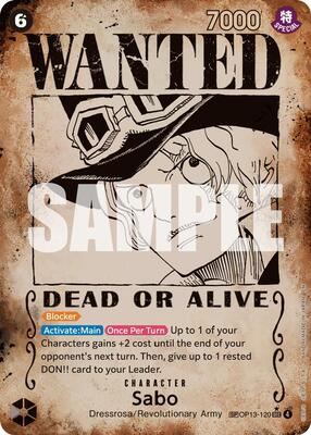 One Piece Card Game,Carrying On His Will,Sabo (120) (Wanted Poster) - OP13-120,Foil,Secret Rare,Near Mint