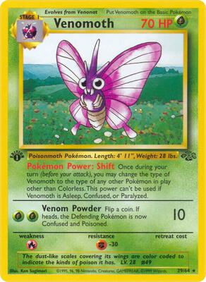 Pokemon,Jungle,Venomoth (29) - 29/64,Unlimited,Rare,Moderately Played