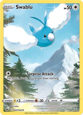 Pokemon,SWSH: Crown Zenith: Galarian Gallery,Swablu - GG27/GG70,Holofoil,Ultra Rare,Near Mint