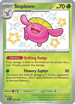 Pokemon,SV: Paldean Fates,Skiploom - 097/091,Holofoil,Shiny Rare,Lightly Played