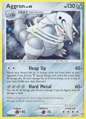 Pokemon,Mysterious Treasures,Aggron - 1/123,Holofoil,Holo Rare,Heavily Played