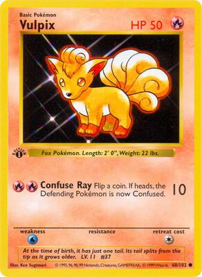 Pokemon,Base Set (Shadowless),Vulpix - 068/102,1st Edition,Common,Moderately Played