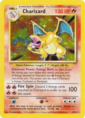 Pokemon,Base Set,Charizard - 004/102,Holofoil,Holo Rare,Damaged