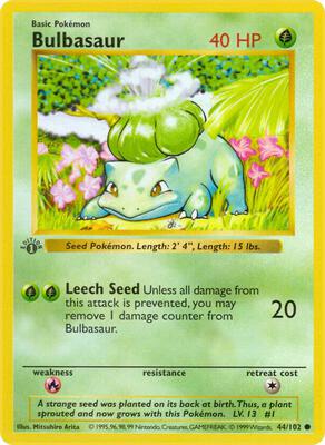 Pokemon,Base Set (Shadowless),Bulbasaur - 044/102,Unlimited,Common,Damaged