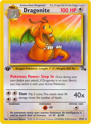 Pokemon,Fossil,Dragonite (19) - 19/62,Unlimited,Rare,Damaged
