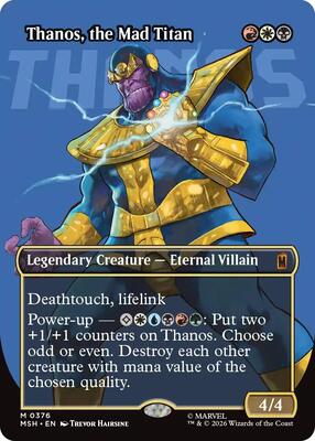 Magic: The Gathering,Marvel Super Heroes,Thanos, the Mad Titan (Borderless) (0376),Normal,Mythic,Near Mint