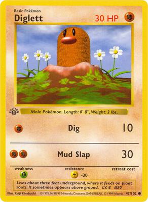Pokemon,Base Set (Shadowless),Diglett - 047/102,1st Edition,Common,Moderately Played