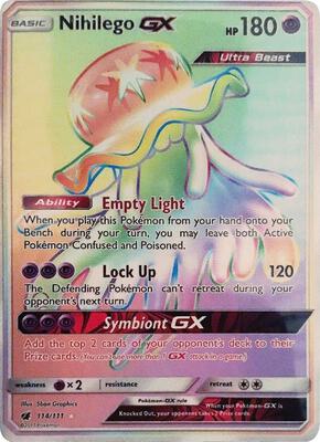 Pokemon,SM - Crimson Invasion,Nihilego GX (Secret) - 114/111,Holofoil,Secret Rare,Moderately Played